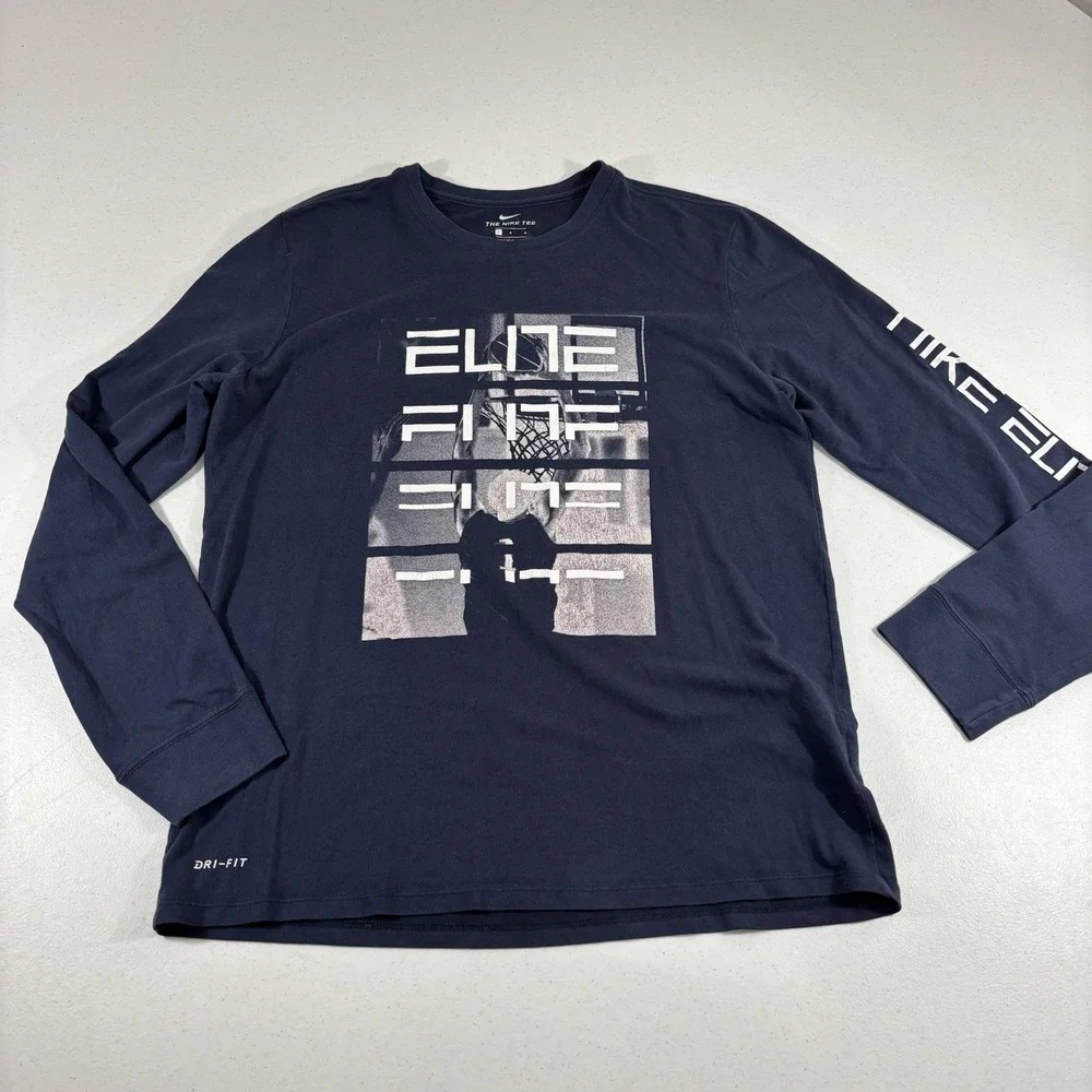 Nike Elite Mens T Shirt L/S Basketball Small Athletic Cut Graphic T Dri Fit FLAW